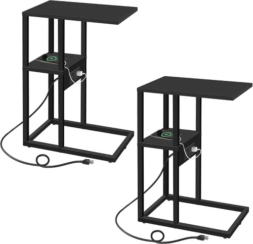 Miniatura 8 de TUTOTAK - Mesa auxiliar en forma de C con estación de carga, mesa auxiliar, mesa de sofá para espacios pequeños, bandeja de TV con 2 puertos USB