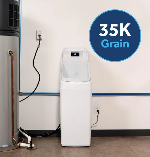 Miniatura 7 de GE Suavizador de agua inteligente con filtración integrada, 30,000 granos, reduce los minerales duros a toda la casa, WiFi integrado con alertas