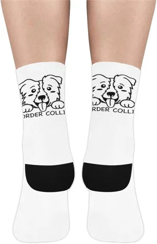 Miniatura 2 de Calcetines blancos para mujeres y hombres, lindo diseño con borde collie para perros en ellos, genial diseño novedoso para el trabajo, gimnasio