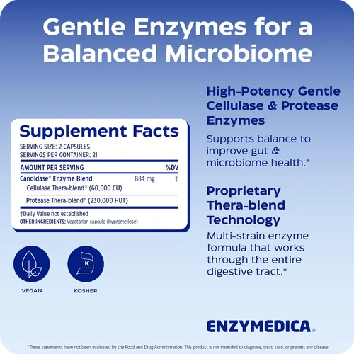 Miniatura 2 de Enzymedica Candidasa, enzimas para un apoyo de limpieza suave para hombres y mujeres, mezclado para la salud intestinal y microbioma con celulasa