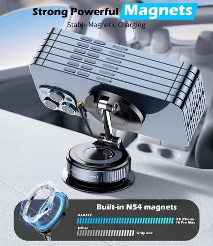 Miniatura 4 de Cargador inalámbrico de 15 W, soporte magnético para teléfono de automóvil [ventosa al vacío] Soporte de automóvil ajustable y plegable de 360°