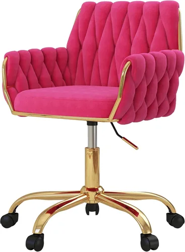 Miniatura 27 de Silla de Escritorio Giratoria de Piel Sintética de 360°, Moderno Sillón de Oficina en Casa Ajustable en Altura con Base Dorada para Adolescentes