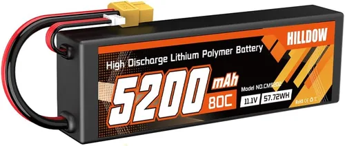 Hilldow 11.1V 5200mAh Lipo Battery 3S 80C Hard Case RC Battery with XT60 Connector for RC Car Truck Boat Airplane Quadcopter Helicopter Racing Hobby