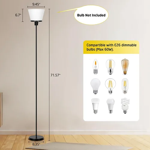 Miniatura 4 de Lámpara de pie para Dormitorio, Lámpara de pie dorada con pantalla de plástico blanco, Lámparas de pie modernas y altas, lámpara de pie brillante