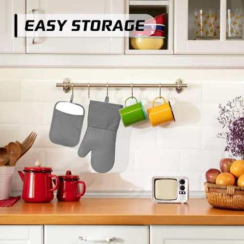 Miniatura 7 de HOMWE Soportes de silicona para ollas de cocina con bolsillos, juego de 2 salvamanteles, resistentes al vapor y al calor para manos y encimeras, Gris