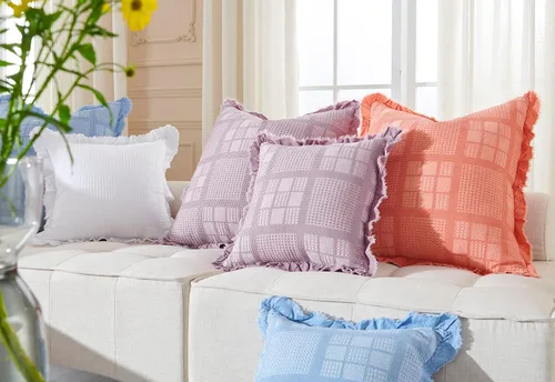 Miniatura 6 de Juego de 2 fundas de almohada de algodón con diseño de gofre de 24 x 24 pulgadas, fundas decorativas cuadradas europeas decorativas para sofá