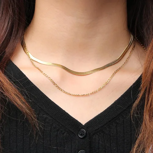 Miniatura 3 de JoycuFF Collar de oro para mujer, delicado collar de gargantilla en capas para mujer, caja de clip de serpiente, cuerda Figaro, collar de cadena