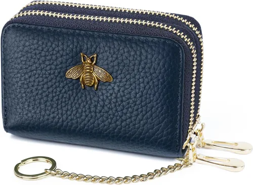 Miniatura 24 de imeetu Soporte para tarjetas de crédito RFID, cartera pequeña de cuero con cremallera para mujer