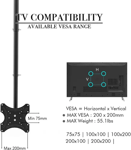 Miniatura 6 de Soporte de techo para TV que se adapta a la mayoría de televisores de pantalla plana LED, LCD OLED de 32 a 55 pulgadas, soporte de pared universal