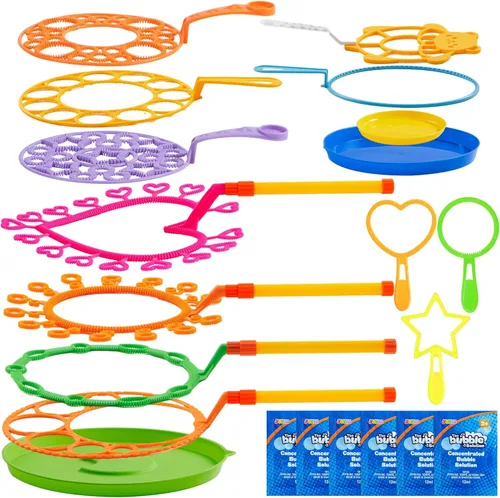 Miniatura 9 de JOYIN Juego de 29 varitas de burbujas grandes, varita gigante de burbujas a granel con bandeja para niños que soplan al aire libre, juguetes