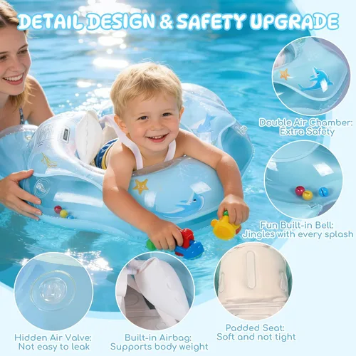 Miniatura 2 de Flotador de piscina para bebé con toldo de protección solar UPF50+, flotador inflable para bebé con asiento de seguridad ajustable para niños de 6 a