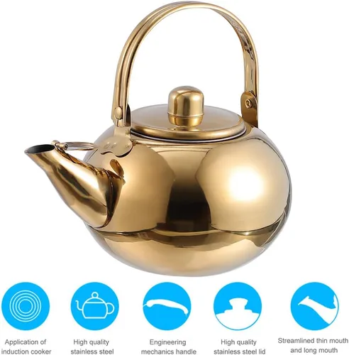 Miniatura 3 de Tetera de filtro para tetera, tetera segura para estufa, mango fresco al tacto, infusor extraíble, hojas sueltas, té, silbido, tetera