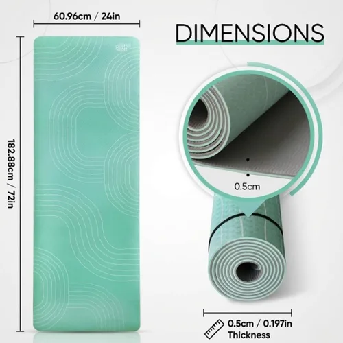 Miniatura 3 de Tapete de yoga de goma (2.835 x 0.945 x 0.197 in) – Tapete de entrenamiento antideslizante de color crucero con líneas de alineación para mujeres