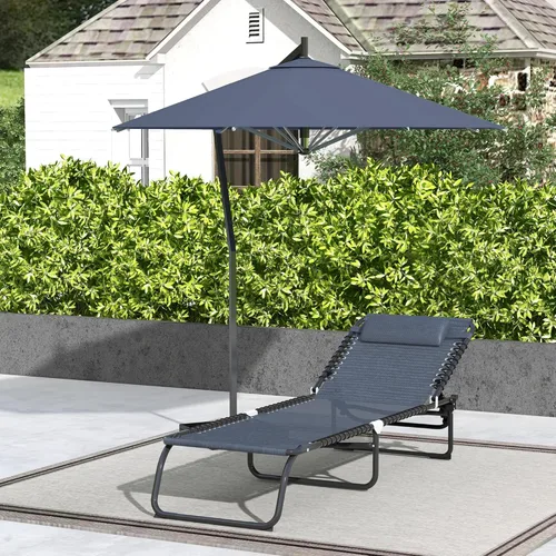 Miniatura 7 de Outsunny Tumbona plegable, silla de bronceado para patio, tumbona para exteriores con respaldo reclinable de 4 posiciones, asiento de malla Gris