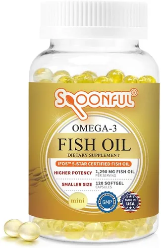 Spoonful Mini Aceite de Pescado Omega 3, Certificado iFOS, 1290 mg por Porción, 120 Cápsulas Blandas Perlas, Cápsulas de Tamaño Pequeño Fáciles de