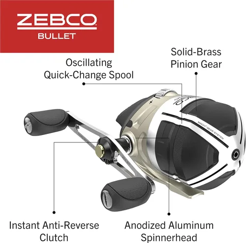 Miniatura 5 de Zebco Bullet MG Spincast Fishing Reel, Size 30 Reel, Ultra-Lightweight Magnesium Body, Changeable Right- or Left-Hand Retrieve, Oversized Non-Slip