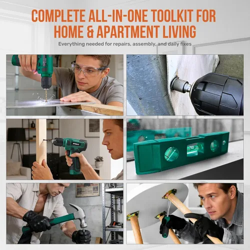 Miniatura 6 de Hi-Spec Juego de taladro inalámbrico de 8 V y kit de herramientas para hombres - Taladro eléctrico recargable por USB, caja de herramientas manual