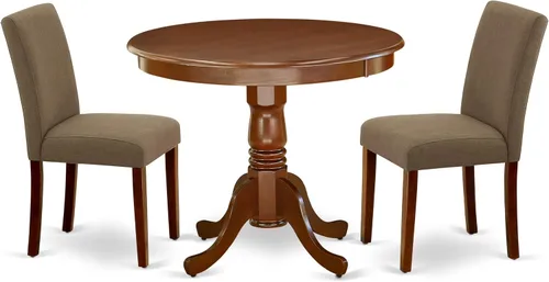 Miniatura 25 de East West Furniture ANAB3-AWA-05 - Juego de mesa de comedor moderno de 3 piezas, incluye una mesa de cocina redonda con pedestal y 2 sillas