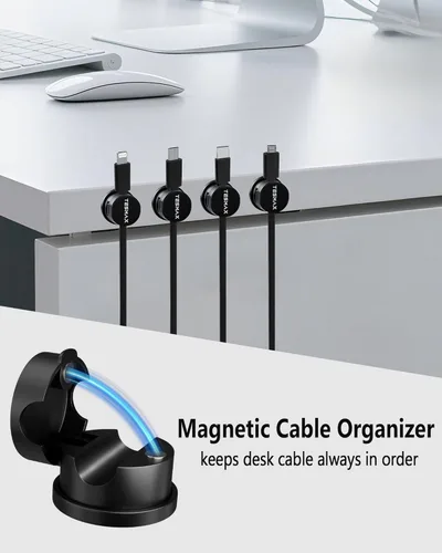 Miniatura 8 de Soporte de Cable Magnético Organizador de Cables con Rotación de 360°, Juego de 6 Clips de Cable [1s Lock] Organizadores de Escritorio Adhesivos
