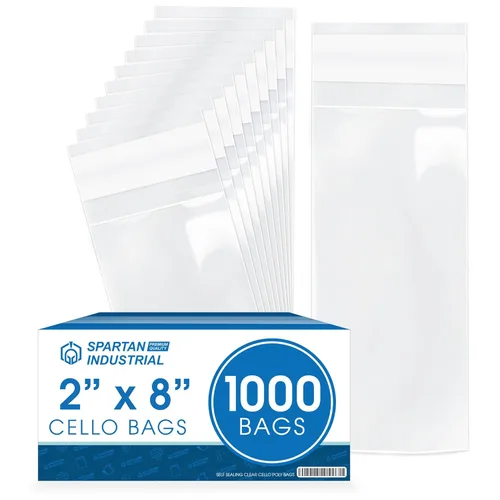 Spartan Industrial - (1000 unidades) Bolsas de celofán transparentes resellables de 2" x 8", para joyería, golosinas, recuerdos de fiesta -