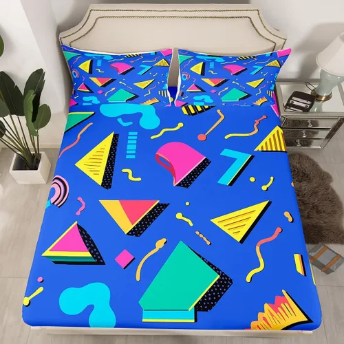 Miniatura 2 de Juego de ropa de cama de los años 80 con patrón de Memphis, juego de sábanas vintage de los años 90, estilo Memphis, juego de sábanas de cama