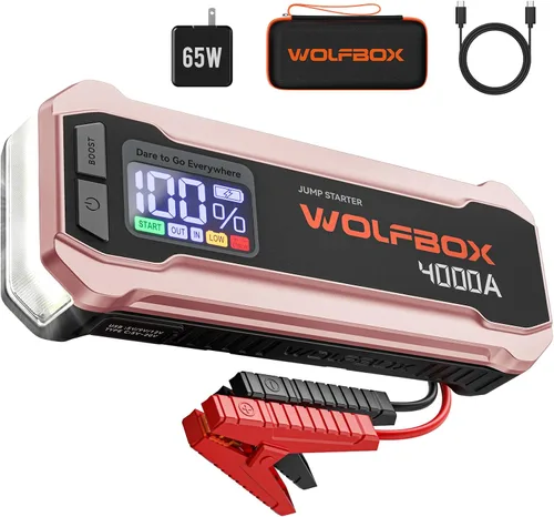 Miniatura 11 de WOLFBOX Arrancador de batería de 2000 A, batería de 44.4 Wh portátil con pantalla LED, paquete de arranque de batería de automóvil de 12 V