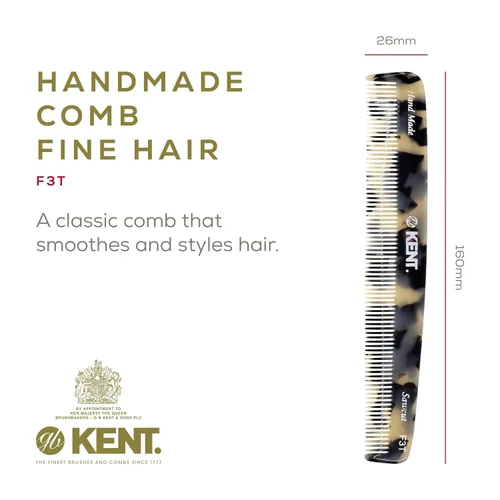 Miniatura 2 de Kent F3T TW Peine de dientes fino - Peine para separar y alisar el cabello para hombres y mujeres, removedor de caspa, corte de sierra y pulido a