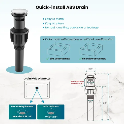 Miniatura 8 de gotonovo llave de lavabo de 3 agujeros y 2 asas para lavabo de baño con llave de drenaje emergente con válvulas mezcladoras de agua caliente y fría