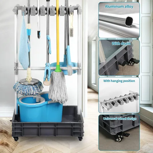 Miniatura 2 de Soporte para escoba y trapeador, para poner trapeadores mojados, soporte portátil para trapeador, para jardín, garaje, escuelas, hospitales