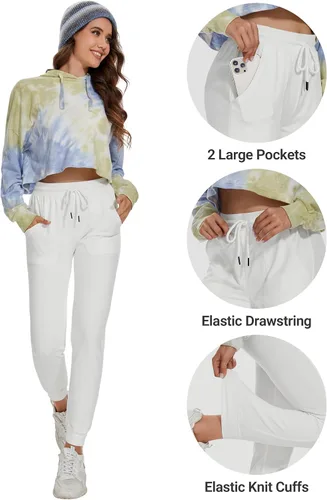 Miniatura 3 de SPECIALMAGIC Pantalones deportivos de algodón para mujer con bolsillos y cordón de ajuste casual