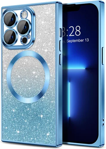 Miniatura 45 de Hython Funda para iPhone 13 Pro transparente con purpurina magnética [compatible con MagSafe] Protector completo de lente de cámara delgado