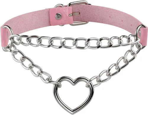 Miniatura 15 de Eigso Gargantilla gótica con cadena de corazón para mujer, gargantilla de cuero punk, collares Emo Grunge, collar para fiesta de los años 80