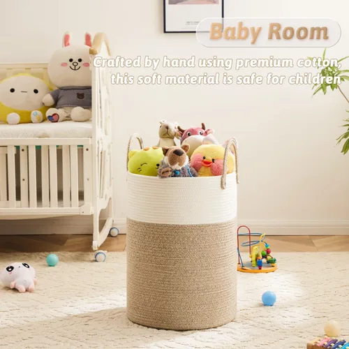 Miniatura 3 de Artfeel - Cesto para la ropa sucia de cuerda de algodón tejida, para guardar ropa sucia, juguetes y mantas en el baño, la habitación del bebé
