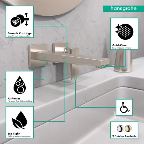 Miniatura 3 de hansgrohe Metropol 32526141 - Grifo moderno de baño montado en la pared de 1 manija y 2 agujeros de 5 pulgadas de alto en bronce cepillado