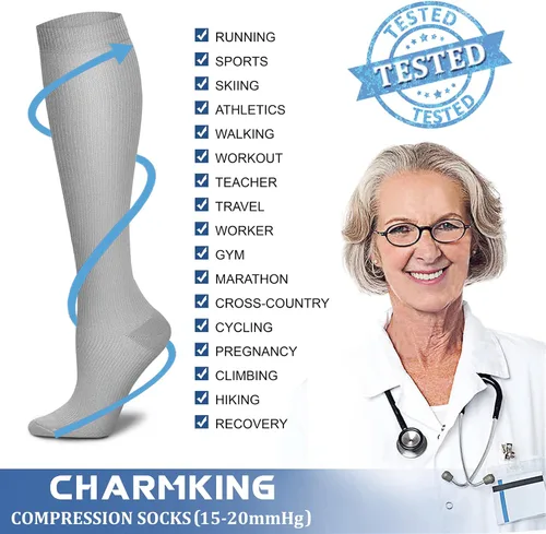 Miniatura 6 de CHARMKING Calcetines de compresión para mujeres y hombres (4 pares) de 15 a 20 mmHg es el mejor apoyo para atletismo, correr, ciclismo