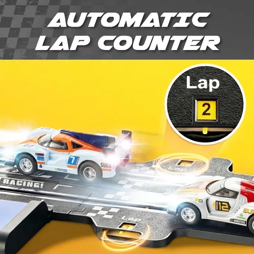 Miniatura 7 de Juego de pistas de carreras de autos de tragamonedas - Juego de pistas de carreras eléctricas, 2 pistas de carreras de alta velocidad para niños
