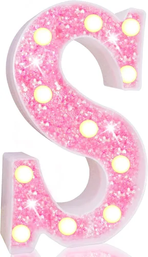 Miniatura 45 de Pooqla Luces de números de marquesina, números de luz rosa para niñas de 10.º cumpleaños, funciona con pilas, luz nocturna de número con purpurina