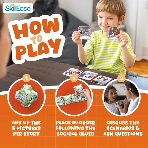 Miniatura 6 de SkillEase Story Cues 2 tarjetas de secuenciación experta, materiales de terapia del habla, juego de habilidades sociales, juegos de estudiantes