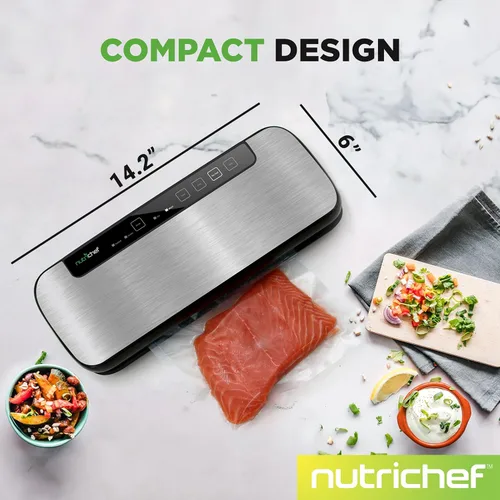 Miniatura 2 de Máquina selladora al vacío de alimentos NutriChef, sistema de sellado de aire automático de acero inoxidable para alimentos secos/húmedos, controles