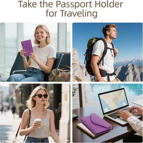 Miniatura 148 de Zoppen - Billetera de viaje con bloqueo RFID multiusos (Ver.4) Portatarjetas de pasaporte y vacunas, organizador de documentos de tres pliegues