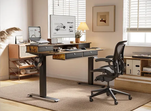 Miniatura 2 de BANTI Escritorio eléctrico de pie ajustable en altura con 4 cajones, mesa de 48 x 24 pulgadas con estante de almacenamiento, escritorio de pie