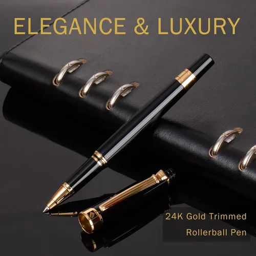Miniatura 2 de KEYZOR Bolígrafo de escritura de lujo con repuesto Schmidt,Pluma de metal de borde de oro de 24 quilates,Set de regalo de pluma de lujo para hombres