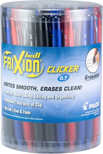 PILOT FriXion Clicker - Bolígrafos de gel borrables, punta fina (0.7mm), tinta de colores para negocios, paquete de 36 - Bolígrafos recargables,