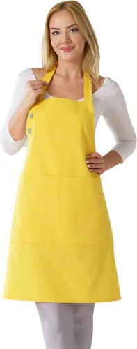 TOSHE Delantal de cocina de algodón resistente a las gotas de agua con delantales ajustables para mujer con bolsillos, 10 opciones de color, Amarillo