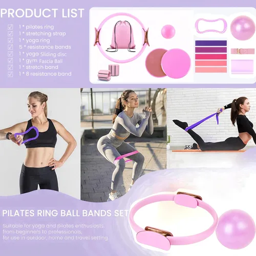Miniatura 6 de Kit de pilates para entrenamientos en casa - Juego de equipo esencial de pilates para mujeres con pelota y anillo, accesorios de pilates