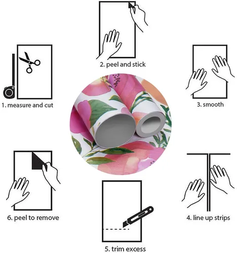 Miniatura 7 de WENMER Papel tapiz floral para despegar y pegar de 17.7 x 118 pulgadas, acuarela decorativa de flores rosas durazno, extraíble, para tocador