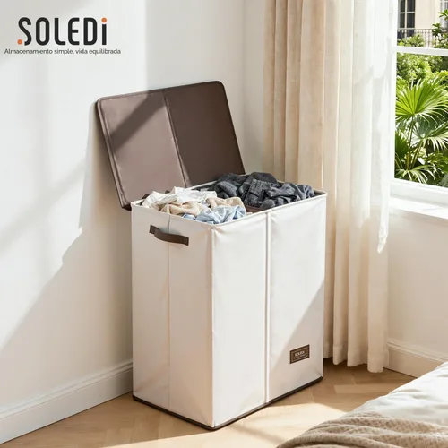 Miniatura 8 de SOLEDI Cesta de lavandería de lujo doble con tapa y bolsas removibles, cesta grande para lavandería, cesta de lavandería de 2 secciones, cesta