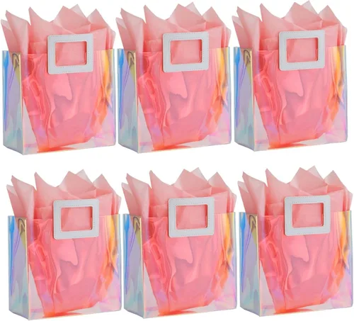 Miniatura 10 de Bolsa de Regalo Holográfica Grande con Papel de Seda Reutilizable Bolsa de Regalo de Cumpleaños para Mujeres Niñas Iridiscente Despedida de Soltera