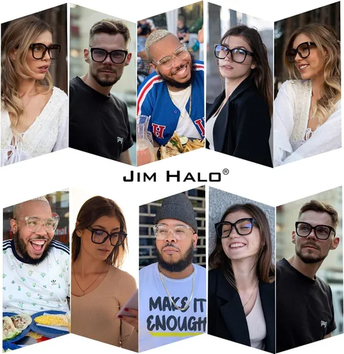Miniatura 3 de JIM HALO Gafas de luz azul extragrandes para mujer, gafas de luz azul con montura cuadrada y gruesa para computadora, reducen la fatiga ocular