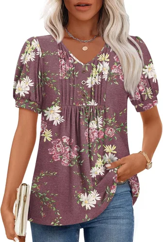 Miniatura 34 de Findsweet Blusas de túnica de verano para mujer, tops casuales y elegantes, manga corta, M-3XL